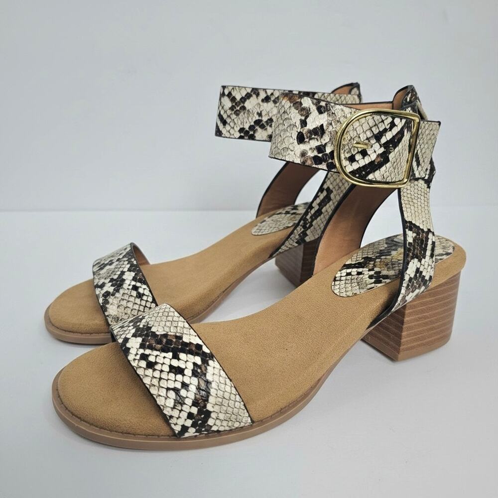 Qupid Sandals Reptile Print Block Heel Ankle Strap Women's Size 6